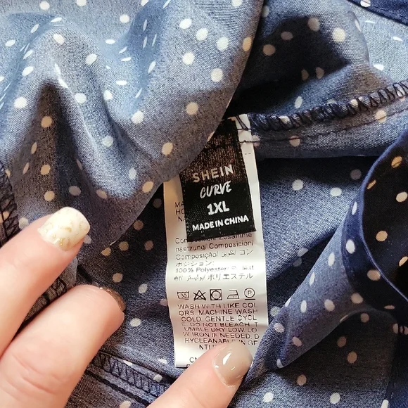 NWOT Shein Curve Polka Dot Flowy Blouse Set in White and Navy 1XL - Picture 7 of 8